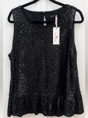 Vineyard Vines Black Sequin Sleeveless Top NWT XL Party Holiday Blouse